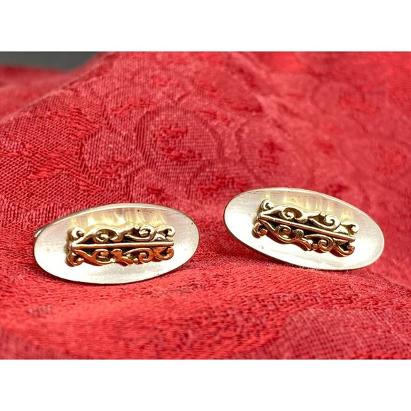 Vintage Swank Ornate Gold Tone Silver Tone Cufflinks - Picture 1 of 5